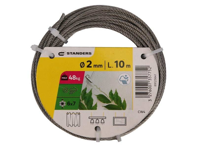 Câble acier inox A4 diam. 2 mm L 10 m STANDERS