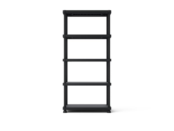 Etagère plastique noir mat SPACEO, 5 tablettes l.90xH.187.5xP.45