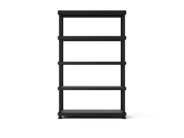 Etagère en plastique à 5 tablettes, SPACEO, l.120 x H.187.5 x P.45 cm noir mat