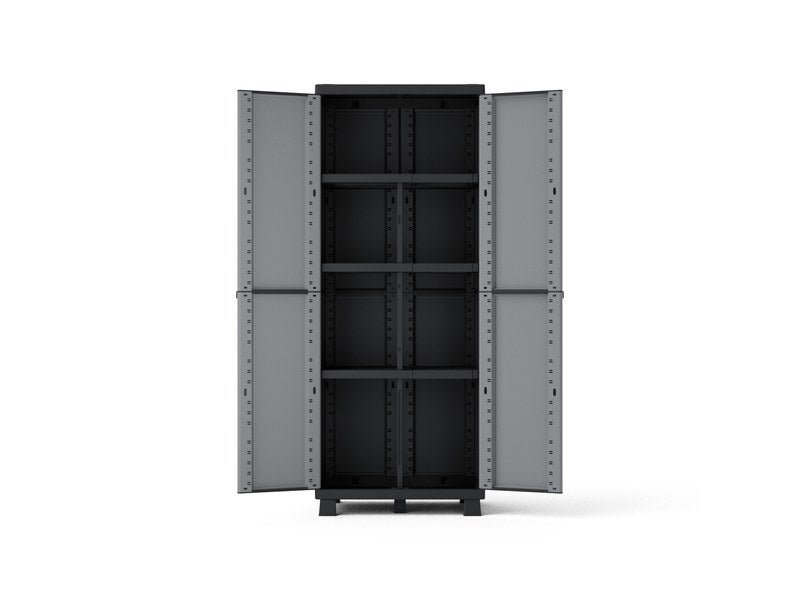 Armoire haute, multiusage, en polypropylène 3 étagères SPACEO, gris et noir, l.68 x H.170 x P.39 cm