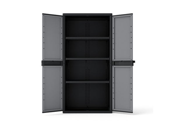 Armoire haute, multiusage, en polypropylène 3 étagères SPACEO, gris et noir, l.89.7 x H.180 x P.53.7 cm