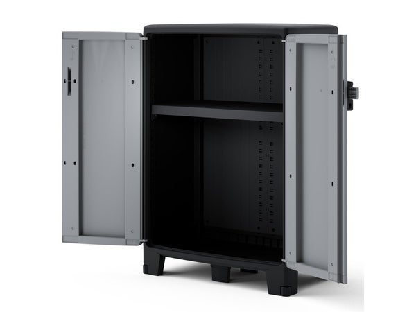 Armoire basse, multiusage, en polypropylène 1 étagère SPACEO, gris et noir, l.65 x H.93 x P.39 cm