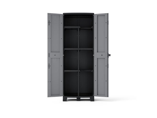 Armoire haute, multiusage, en polypropylène 3 étagères SPACEO, gris et noir, l.65 x H.180 x P.39 cm