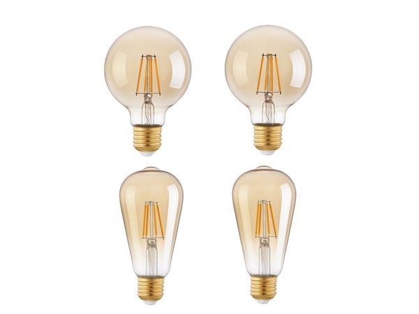 Lot de 4 ampoules led ambré edison E27 400 Lm = 35 W blanc très chaud, EGLO