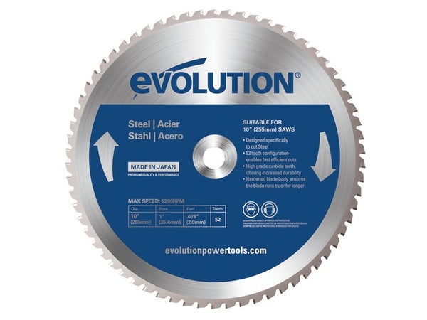 Lame en carbure de tungstène pour acier, EVOLUTION, 52 dents, alésage 20 mm diam. 255 mm