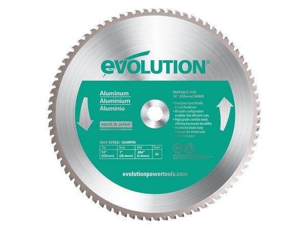 Lame en carbure de tungstène pour aluminium, EVOLUTION, 80 dents, alésage 20mm diam. 355 mm