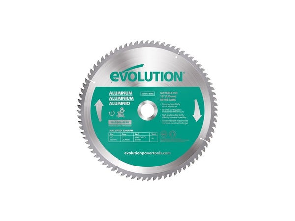 Lame en carbure de tungstène pour aluminium, EVOLUTION, 80 dents, alésage 20mm diam. 255 mm