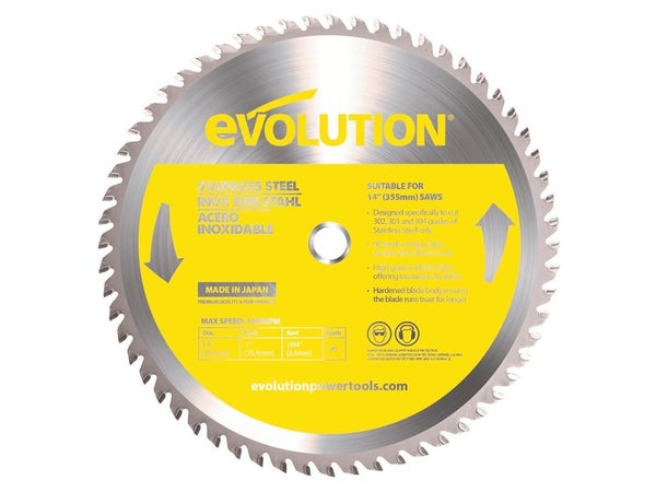 Lame en carbure de tungstène pour acier inoxydable, EVOLUTION, 302, 303 et 304, 90 dents, alésage 20 mm diam. 355 mm