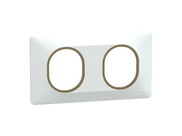Plaque double Ovalis, SCHNEIDER ELECTRIC, blanc  laiton