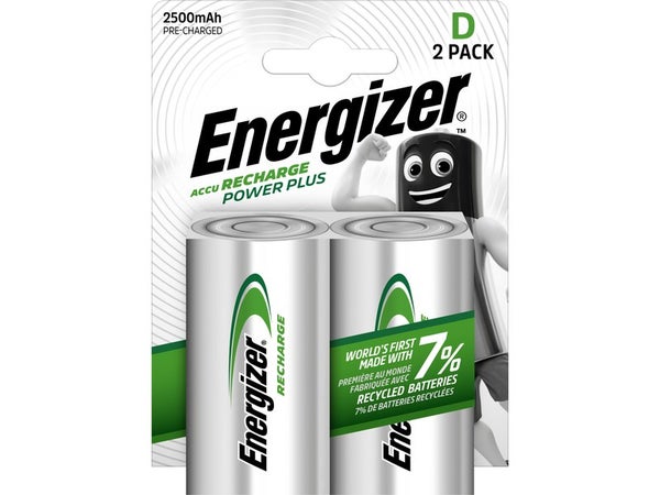 Lot De 2 Piles Rechargeable Lr20 D, 2500 Mah, Energizer