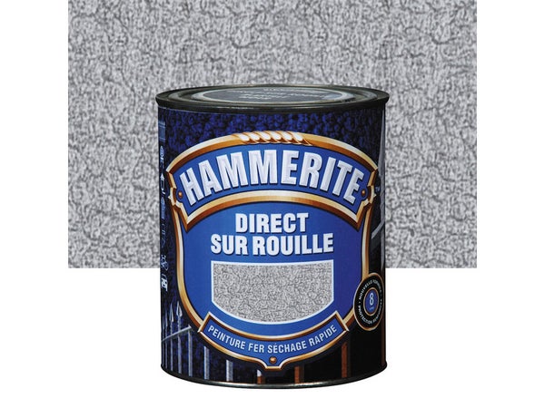 Peinture Fer Extérieur Direct Sur Rouille Hammerite Gris Argent Martelé 0.25 L