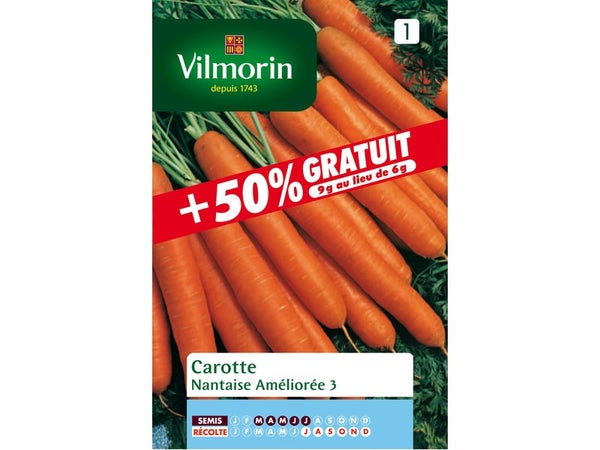 Carotte Nantaise + 50% Gratuit, Vilmorin