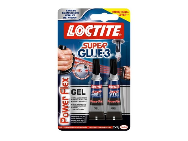 Lot De 2 Colles Glue Gel Super Glue 3 Power Flex Loctite, 2X3Gr