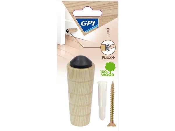 Butée De Porte Murale Gpi Bois Brut Beige Diam.3 Cm X L.8 Cm