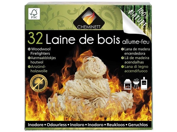 Allume-feu laine de bois CHEMINETT boite de 32