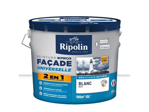 Peinture façade 2 en 1 xpro3 Ripolin, Blanc, 10 L