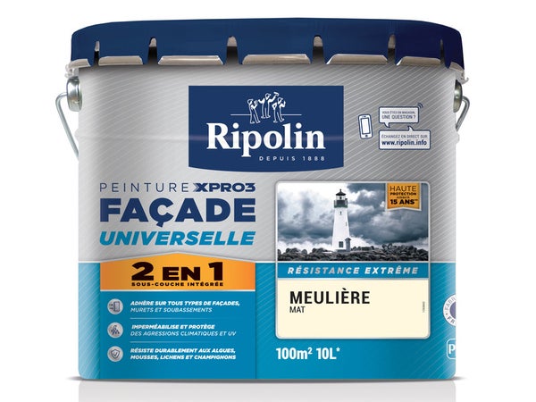 Peinture façade 2 En 1 xpro3 Ripolin, meulière, 10 L