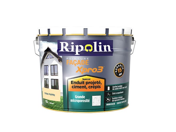 Peinture Façade Surface Structurée Xpro3 Ripolin, Ton Pierre, 10 L