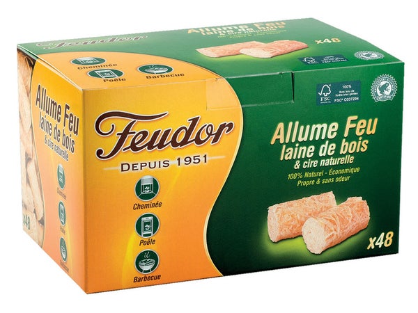 Boite de 48 allume feu laine bois FEUDOR