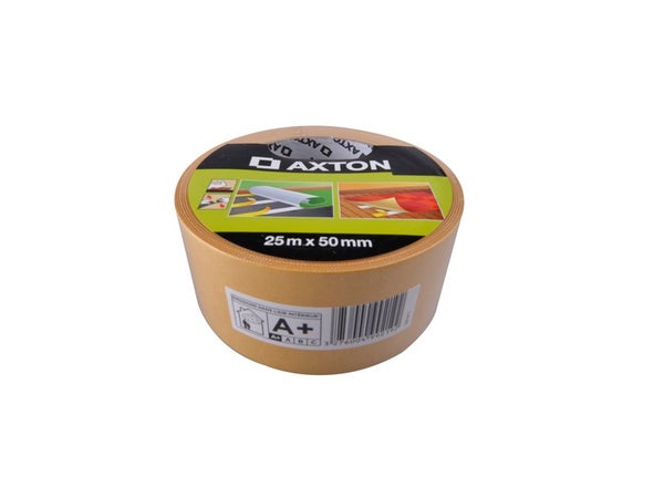 Adhésif AXTON fixation double face surfaces délicates L.25 m x l.50 mm, jaune