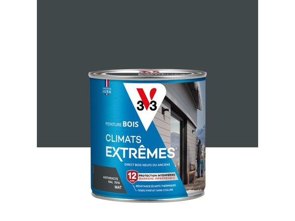 Peinture Bois Extérieur Climats Extrêmes® V33, Anthracite Mat 0.5 L