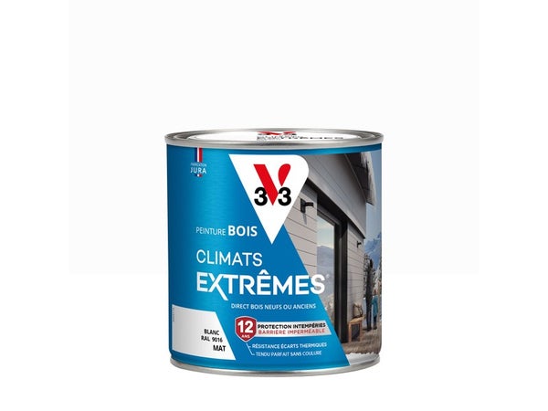 Peinture Bois Extérieur Climats Extrêmes® V33, Blanc Mat 0.5 L