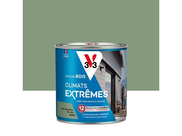 Peinture Bois Extérieur Climats Extrêmes® V33, Vert Provence Satiné 0.5 L
