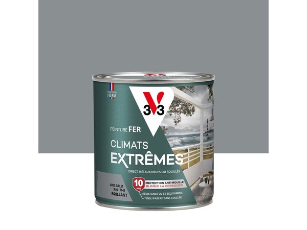 Peinture Fer Extérieur Climats Extrêmes® V33 Gris Galet Brillant 0.5 L