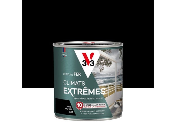 Peinture Fer Extérieur Climats Extrêmes® V33 Noir Mat 0.5 L