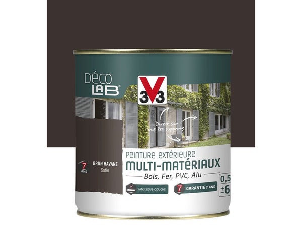 Peinture Multimatériau Extérieur Décolab® V33 Brun Havane Satiné 0.5 L