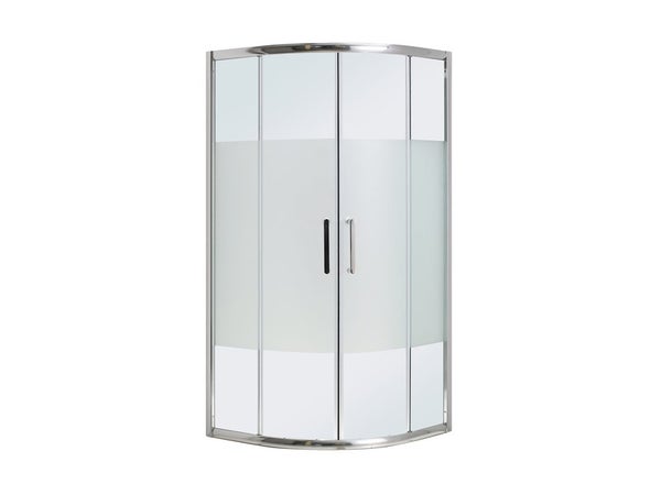 Porte de douche, angle 1/4 cercle Quad, L.89 cm x l.89 cm, verre sérigraphié, chromé