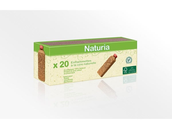 Boîte de 20 enflamettes allume feu NATURIA cire naturelle