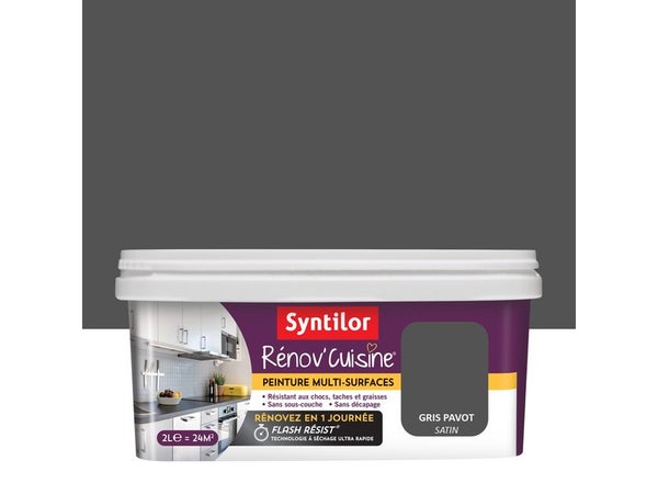 Peinture Cuisine Meuble Et Crédence Rénov' Syntilor Gris Pavot Satin 2L