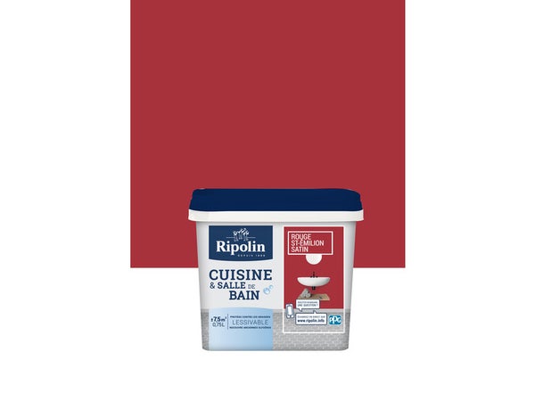 Peinture mur cuisine et bain RIPOLIN rouge profond satiné 0.75L