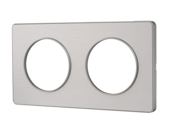 Plaque double Odace, SCHNEIDER ELECTRIC, aluminium brossé liseré aluminium