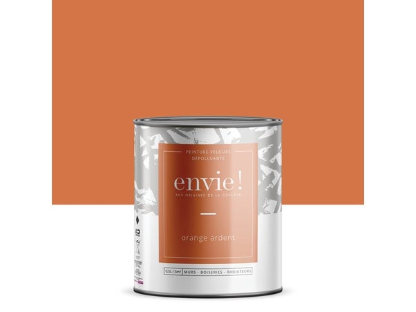 Peinture dépolluante mur, boiserie, radiateur ENVIE orange ardent velours 0.5 l