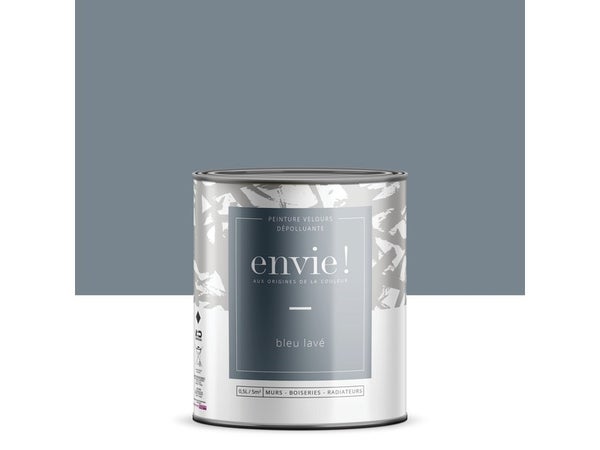 Peinture dépolluante mur, boiserie, radiateur ENVIE bleu lavé velours 0.5 l