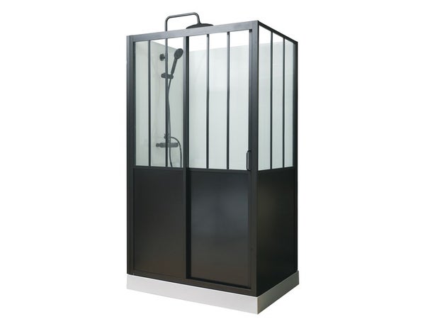 Cabine de douche d'angle L.120 x l.90 cm noir, Artelo