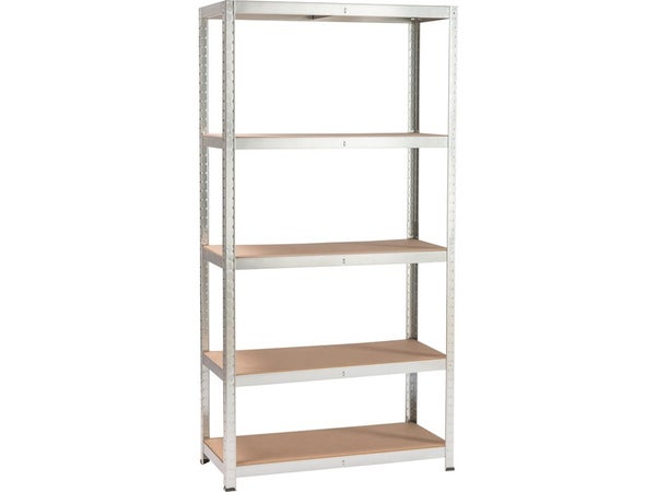 Etagère métal argent galvanisé SPACEO, 5 tablettes L.90 x H.176cm