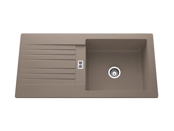 Evier À Encastrer 1 Grand Bac Avec Égouttoir, Résine, Gris / Argent Solo