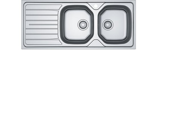 Evier à encastrer 2 bacs avec égouttoir, inox, gris / argent Loki