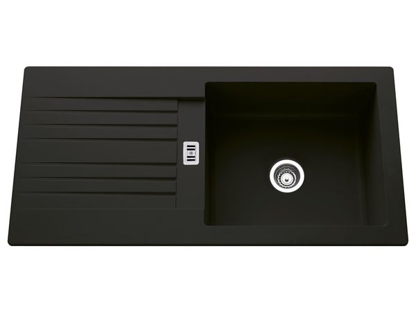 Evier à encastrer 1 grand bac avec égouttoir, résine, noir Solo