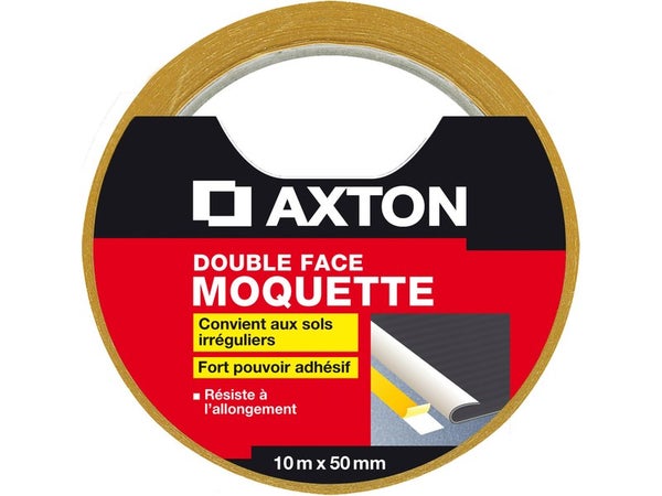 Rouleau Adhésif Double Face Moquette, L.50 Mm X L.10 M, 10 Axton