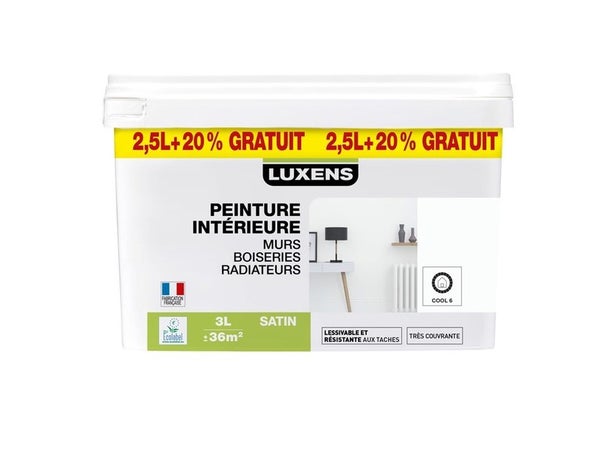 Peinture mur, boiserie, radiateur Mur, boiserie, radiateur LUXENS, blanc COOL 6 2,5L + 20%