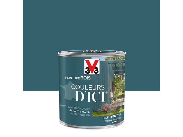 Peinture Bois Extérieur Couleurs D'Ici® V33, Bleu Feutré Velours 0.5 L