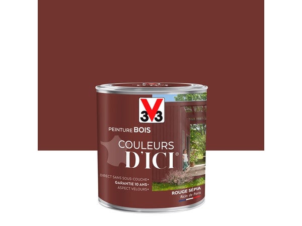 Peinture Bois Extérieur Couleurs D'Ici® V33, Rouge Sépia Velours 0.5 L