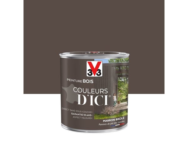 Peinture Bois Extérieur Couleurs D'Ici® V33, Marron Brûlé Velours 0.5 L