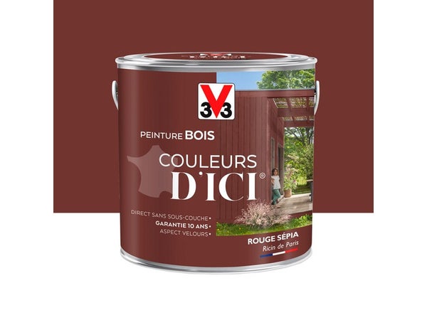 Peinture Bois Extérieur Couleurs D'Ici® V33, Rouge Sépia Velours 2 L