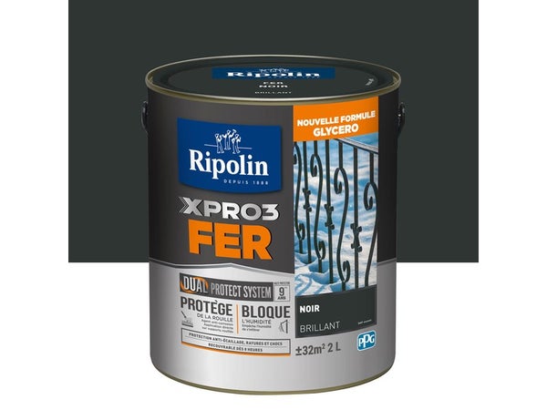 Peinture Fer Extérieur Xpro3 Ripolin Noir Brillant 2 L