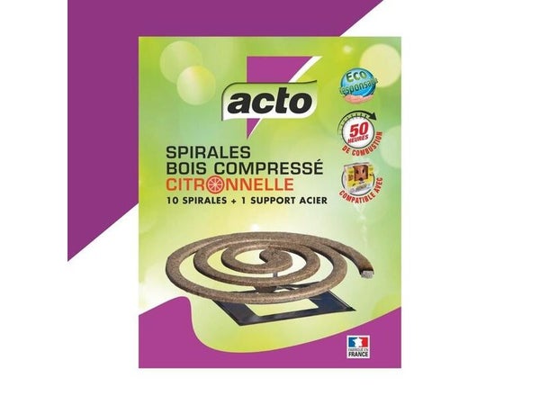 Pack De 10 Spirales Anti-Moustiques Acto Citronnelle + Support En Acier